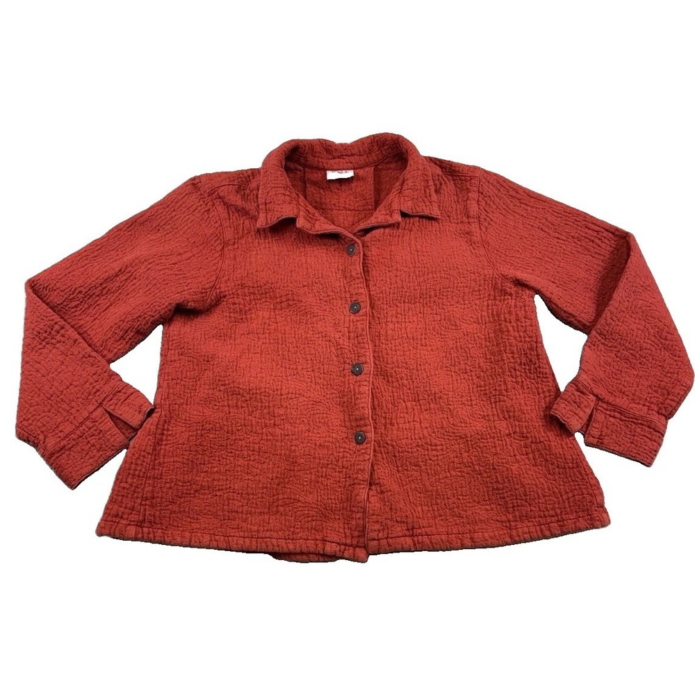 VTG Color Me Cotton CMC Textured Red‎ Button Jacket Sz M Boho Lagenlook USA